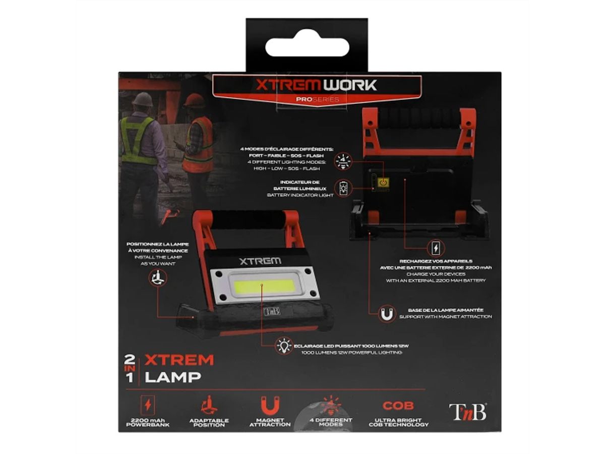 T'nB Projecteur Xtremework 1000 lumens 4 modes, 12W, powerbank intégré