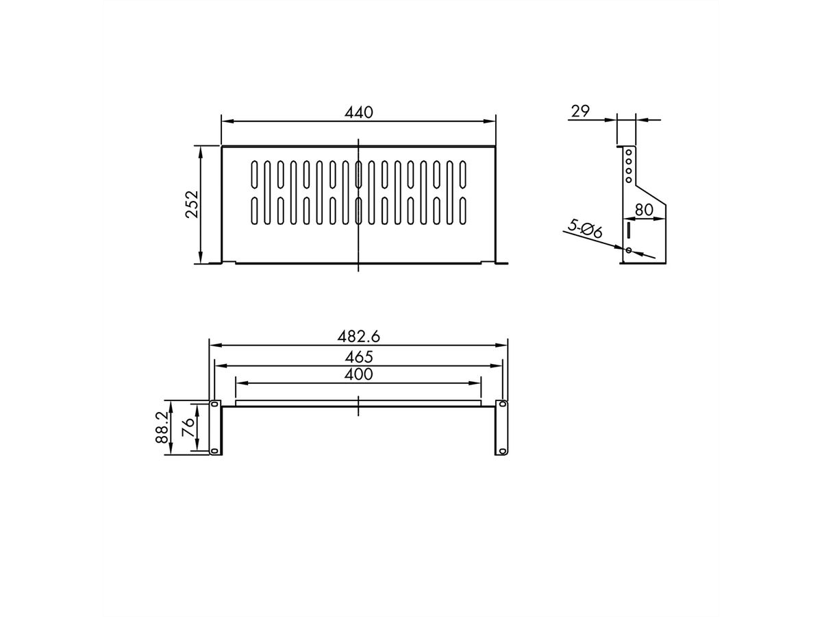 VALUE 19-Zoll-Geräteträger, 485 x 250mm, 2HE, max. 15kg, schwarz