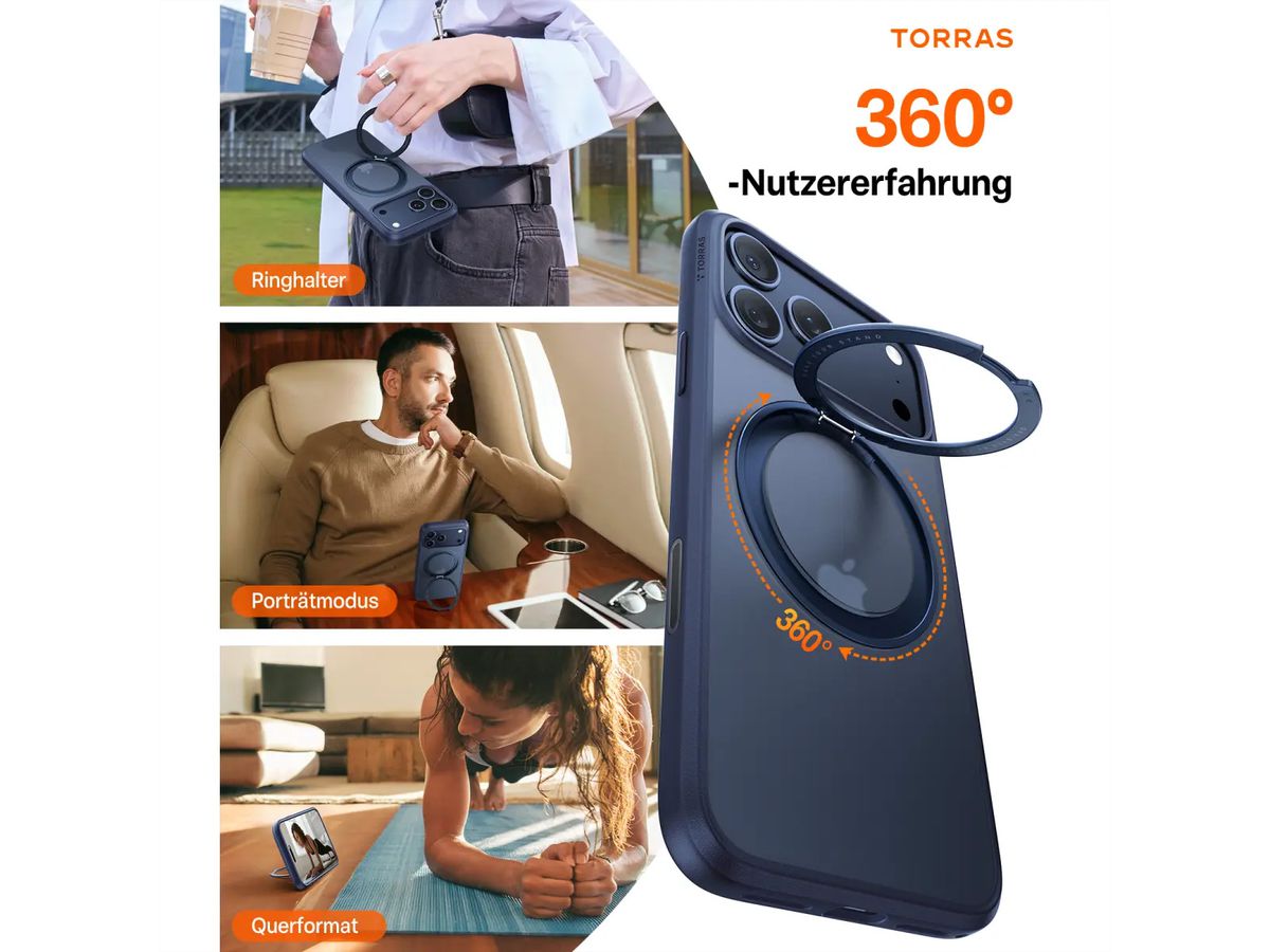 Torras Ostand 360° Spin Schutzhülle, iPhone 17 Pro Max, MagSafe, blau