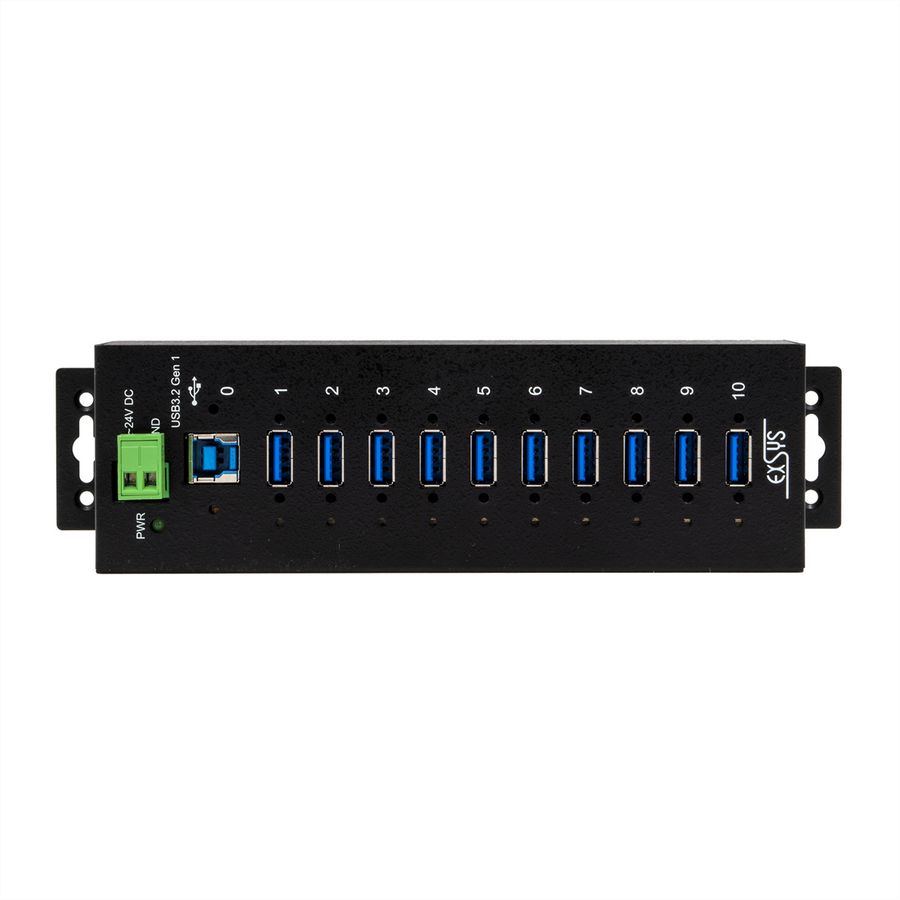 EXSYS EX-1510HMVS Hub métallique USB 3.2 Gen1 à 10 ports, protection de surtension 15KV ESD