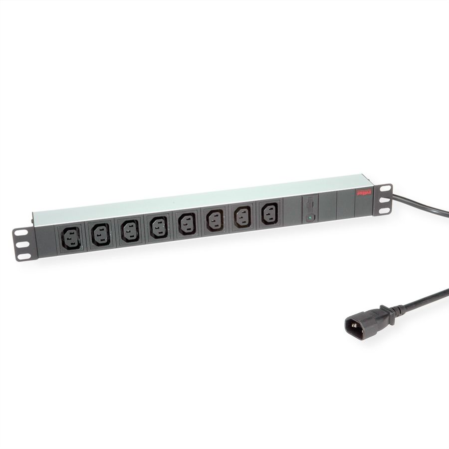 ROLINE 19-Zoll-Steckdosenleiste 8-fach C13 + C14-Stecker, 10A, silberfarben, 2 m