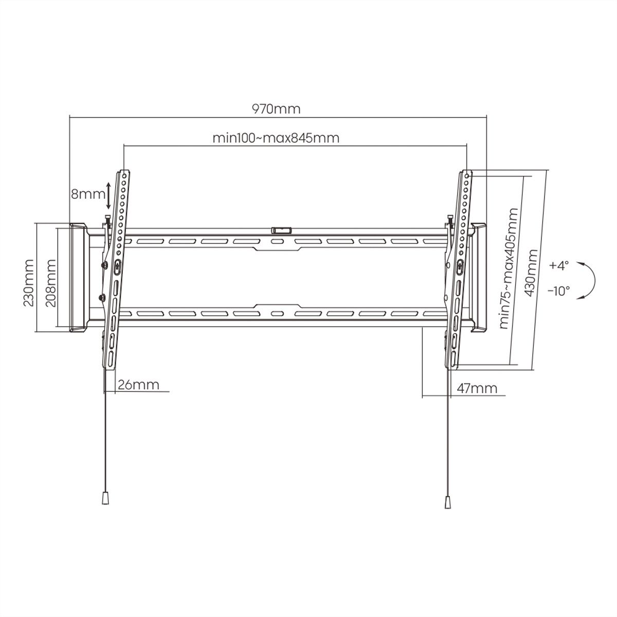 VALUE Support mural TV, distance murale de 47 mm, inclinable, 43–90 pouces, jusqu'à 75 kg