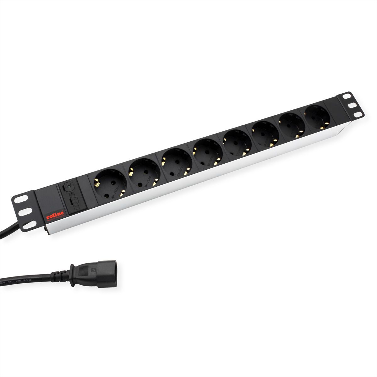 ROLINE 19-Zoll-Steckdosenleiste 8fach + C14-Stecker, silberfarben, 2 m