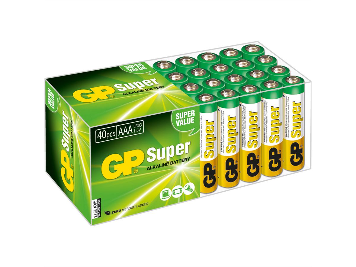 GP Batteries Super Alkaline LR03, 40x AAA, Micro Multipack