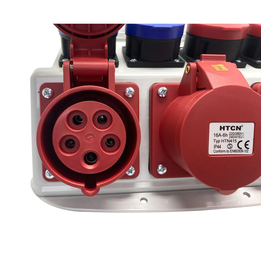 Stromverteiler 16A IP44/IP55 + FI Input, 1x CEE16/5 Output: 2xCEE16/5 2xT23 2xT25, grau