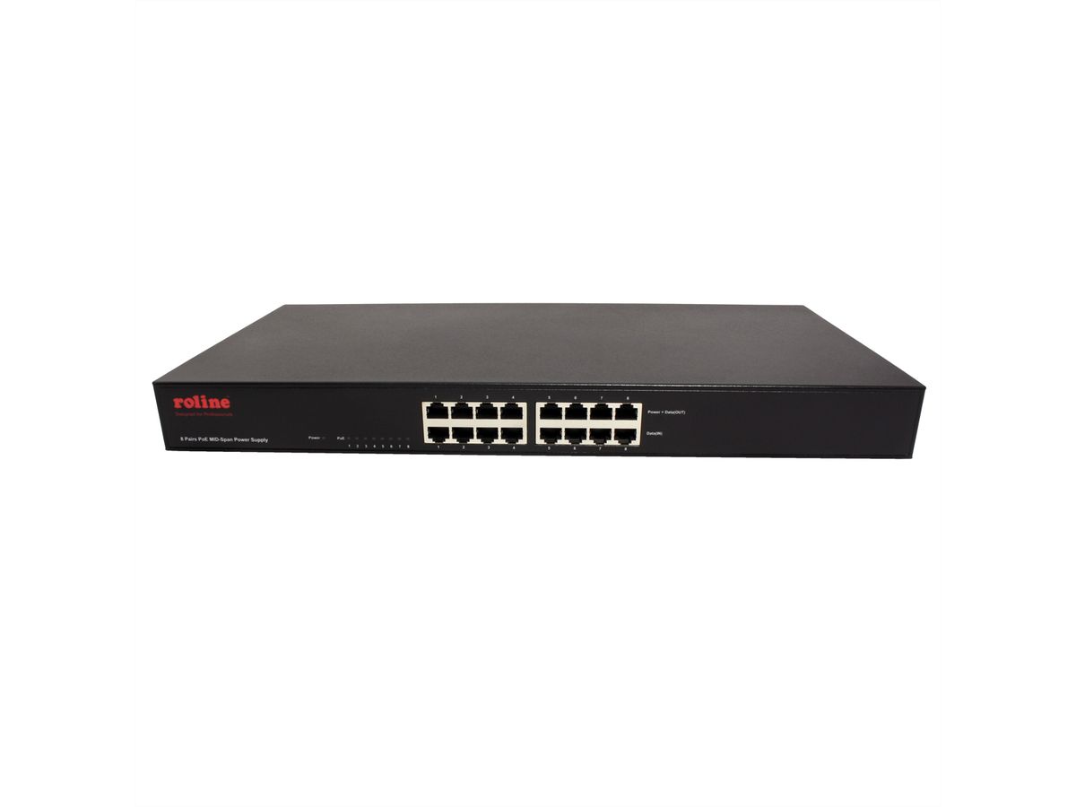 ROLINE 19-Zoll Fast Ethernet PoE Mid-Span Injektor, 8 Ports