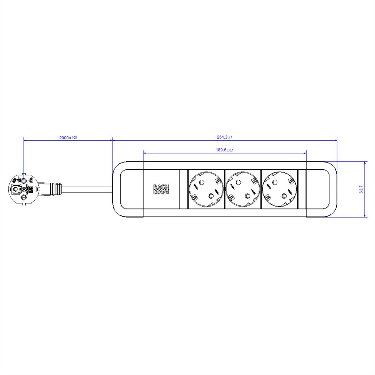 BACHMANN PRIMO 2 3xCEE7/3 2,0m CEE7/7 RAL5010