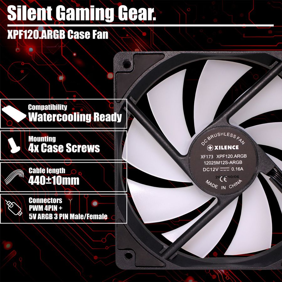 Xilence XPF120.ARGB 120mm PWM Ventilateur de boîtier, ARGB LED