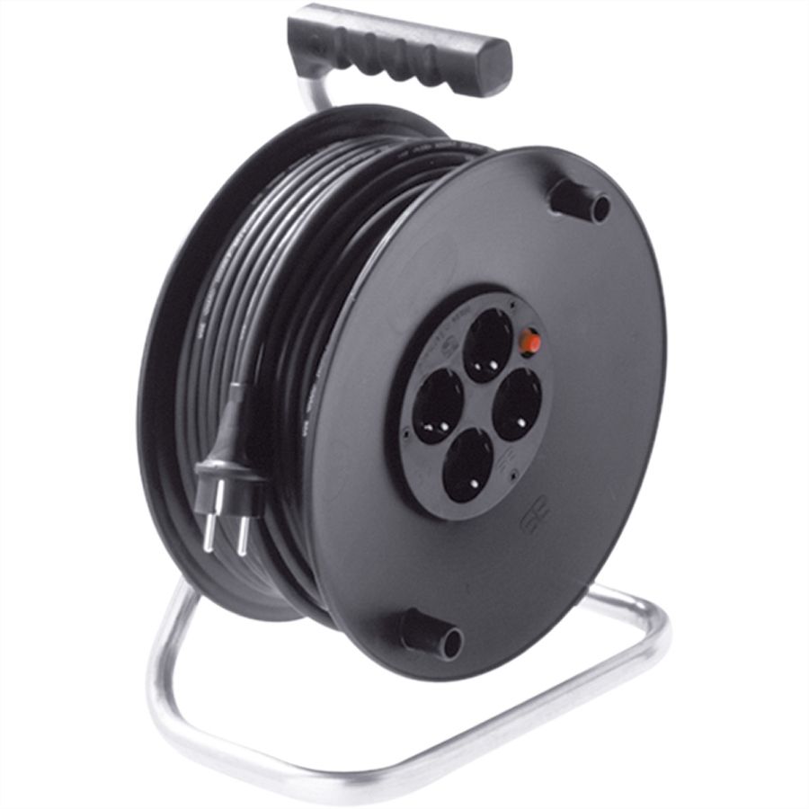 BACHMANN Enrouleur électrique, AC230V, 4 prises 2P+T allemand, 50 m