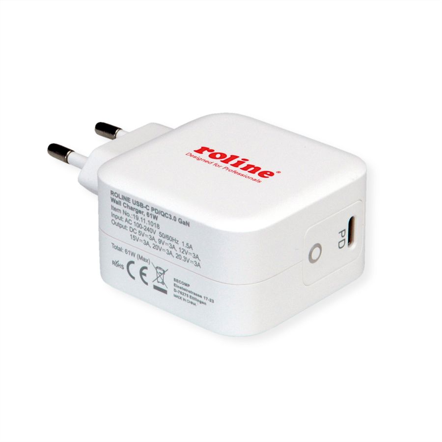 ROLINE Chargeur USB avec prise Euro, 1x type C, 61W
