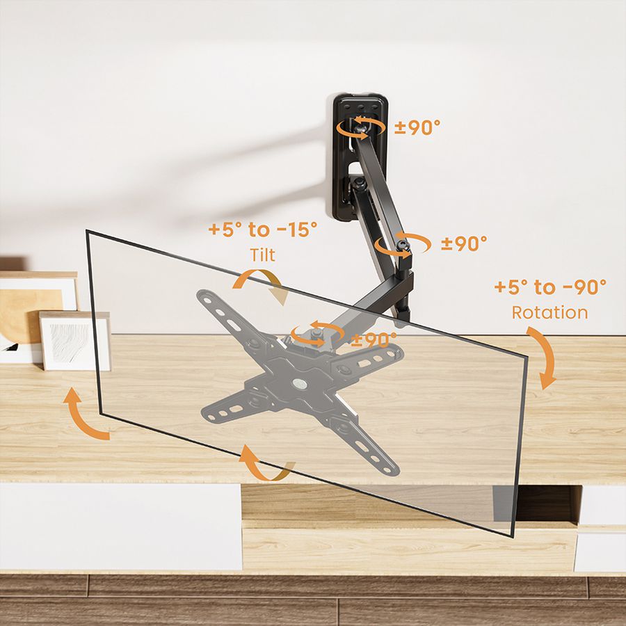 VALUE Bras TV mural, 3 axes, 13-43 pouces, jusqu'à 20 kg