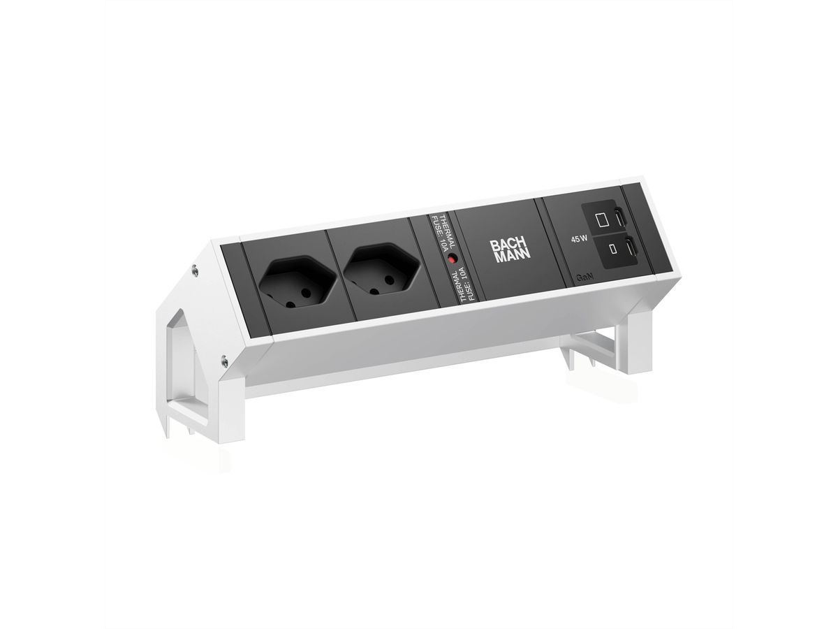 BACHMANN DESK2 2xCH 90° 1xUSB C/C 45W, L=0,2m INOX