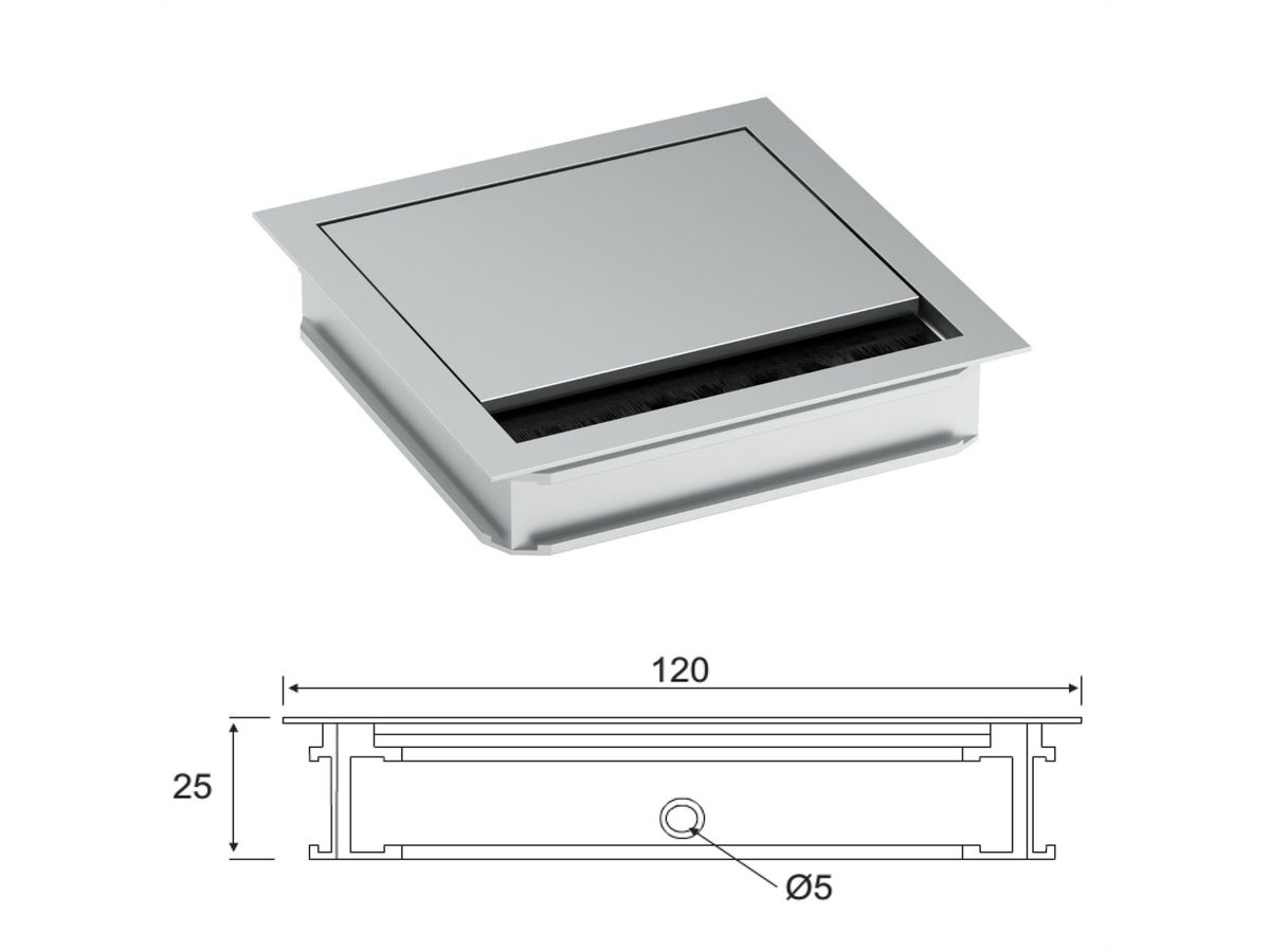 BACHMANN LOOP SQUARE Kabeldurchführung, 120mm, silberfarben