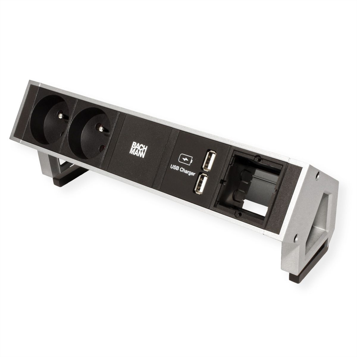 BACHMANN DESK2 2xUTE 35° 1xUSB Charger 1xCM Strom 0,2m GST18 Inox