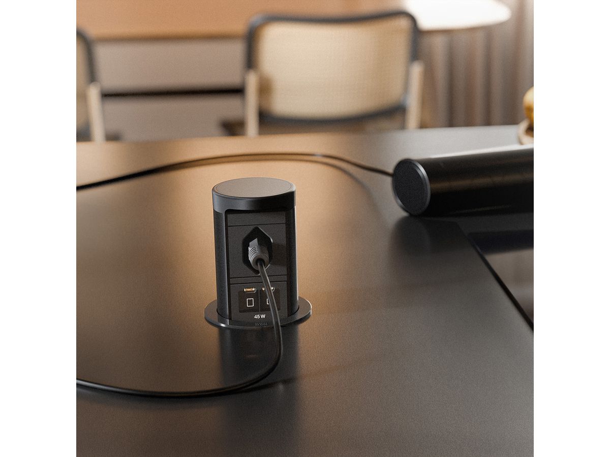 BACHMANN ELEVATOR2 1xCH T13, 1xUSB C/C 45W RAL9005 0,5m ISV