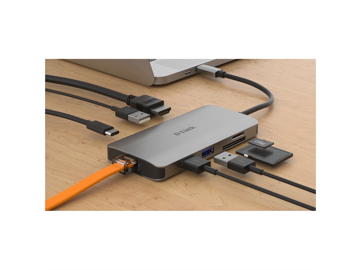 D-Link DUB-M810 USB-C 8-Port USB 3.0 Hub HDMI, Ethernet, Card Reader, Power