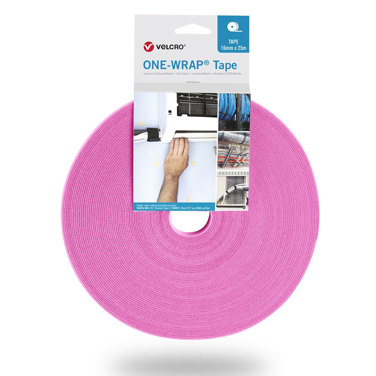 VELCRO® One Wrap® Band 16 mm breit, rosa, 25 m