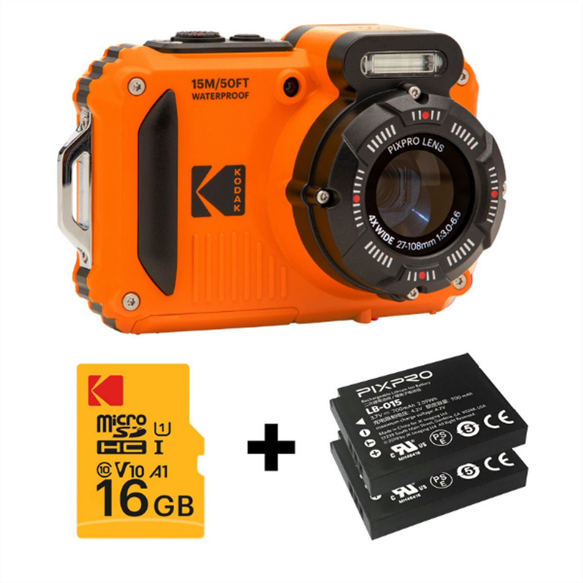 Kodak Unterwasserkamera WPZ2OG Bundle, inkl. 2nd Batterie + micro 16Go SD card