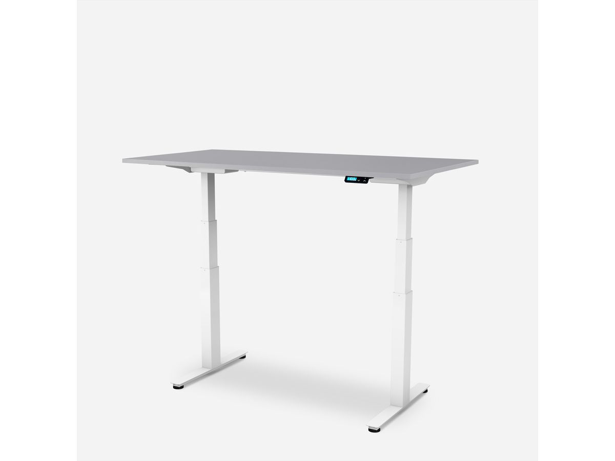 WRK21 Bureau Work 160 x 80 cm, Hauteur réglable, Gris uni / Blanc