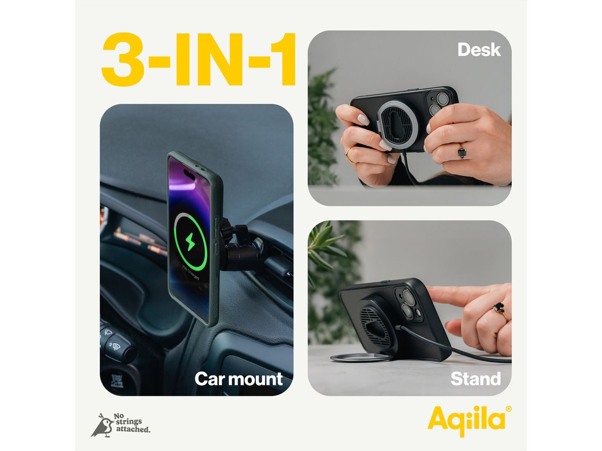 Aqiila Magnetladegerät Qi2, Kabellos, mit KFZ Halterung, 15W