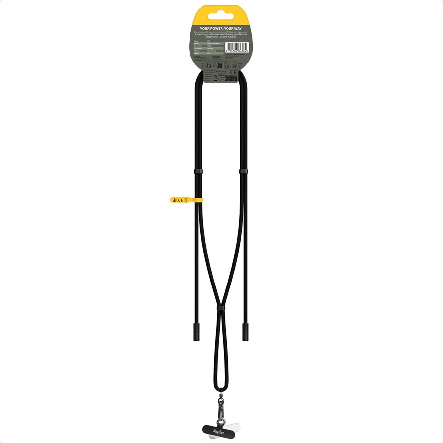Aqiila Lanyard Lade- & Synckabel CL1, 60W, Typ C zu Lightning, Schwarz