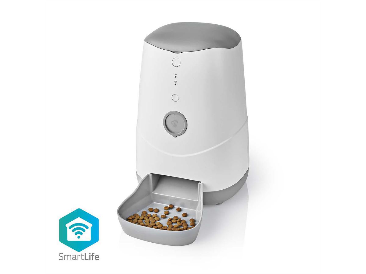 Distributeur de nourriture Nedis SmartLife Wi-Fi 3,7 l pour chiens et chats, Android™ / IOS, Blanc, Gris