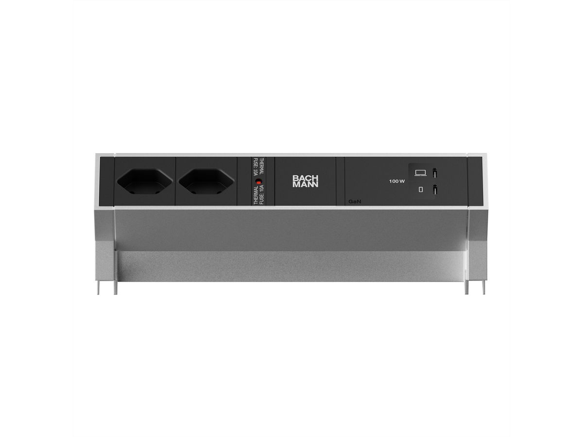 BACHMANN DESK2 2xCH 90° 1xUSB C/C 100W, L=0,2m INOX