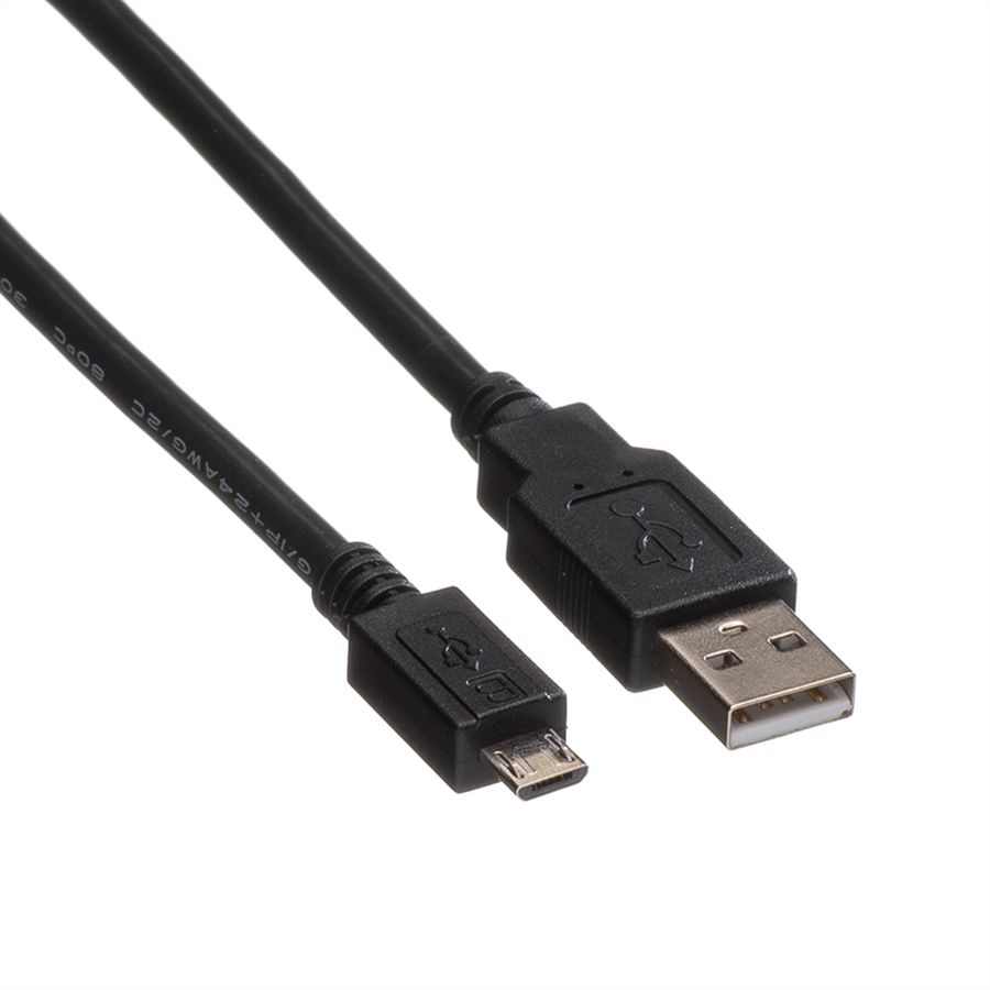 ROLINE Câble USB 2.0, USB A mâle - Micro USB B mâle, noir, 0,8 m