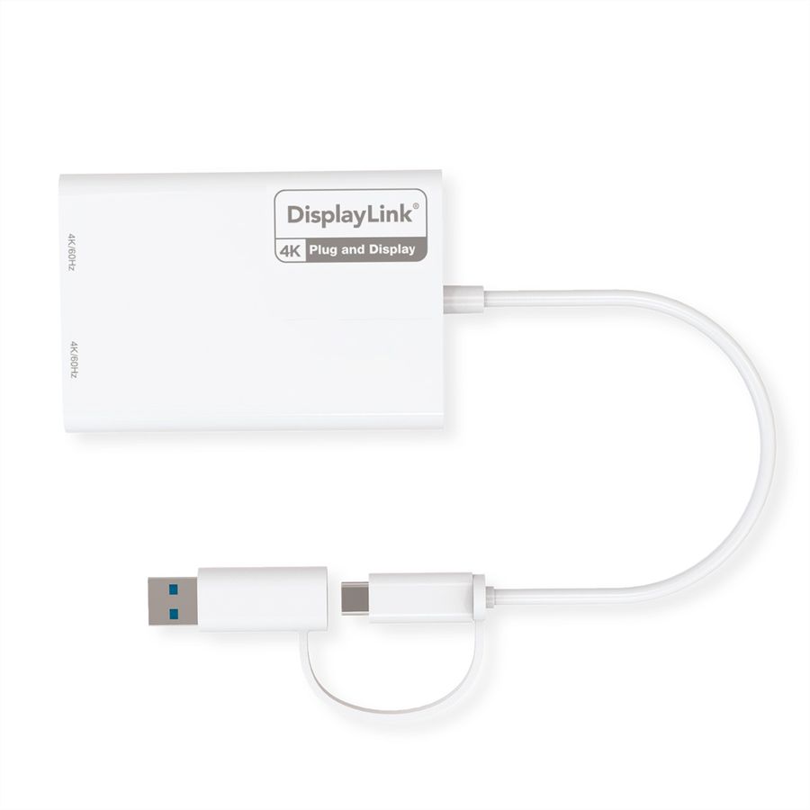 ROLINE Adaptateur Multi-DisplayLink USB type A+C - 2x HDMI, Multi-Stream 4K