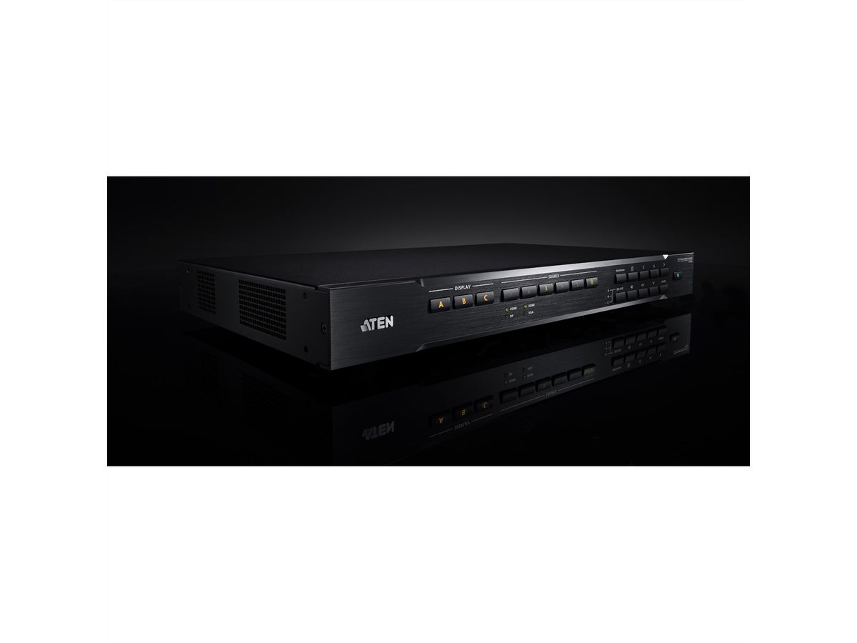 ATEN VP2730 7 x 3 Commutateur matriciel transparent de présentation avec ajusteur, diffusion, mélangeur audio et HDBaseT