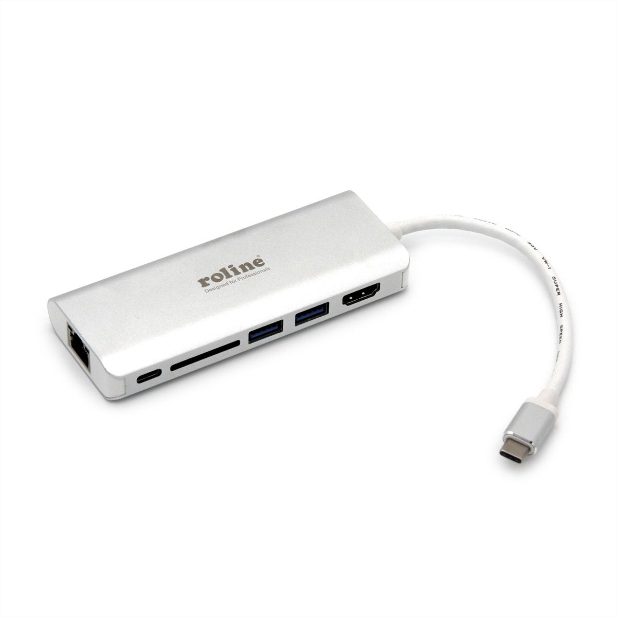 ROLINE Dockingstation USB-C, HDMI 4K, USB, SD/MicroSD, Gigabit Ethernet