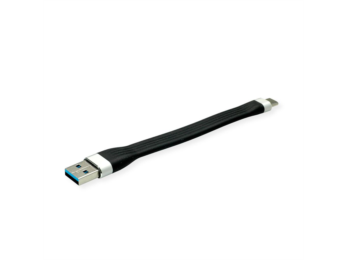 ROLINE USB 3.2 Gen 1 Silikonkabel, USB A-C, ST/ST, schwarz, 11 cm