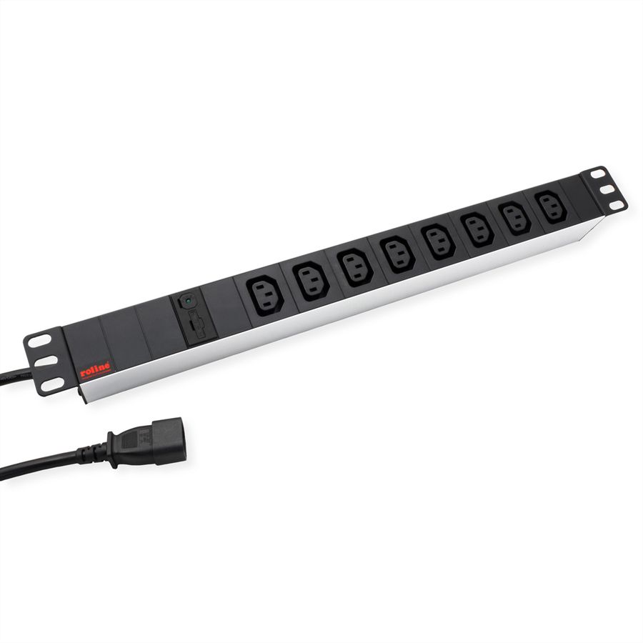 ROLINE 19-Zoll-Steckdosenleiste 8-fach C13 + C14-Stecker, 10A, silberfarben, 2 m