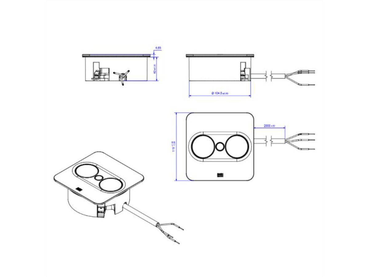 BACHMANN TWIST 2 1xUTE 1xUSB A/C 22W 2,0m AEH Edelstahl-Optik eckig