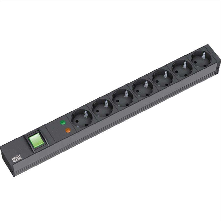 BACHMANN Bâti de prises 19" 7x avec TGB avec interrupteur, noir