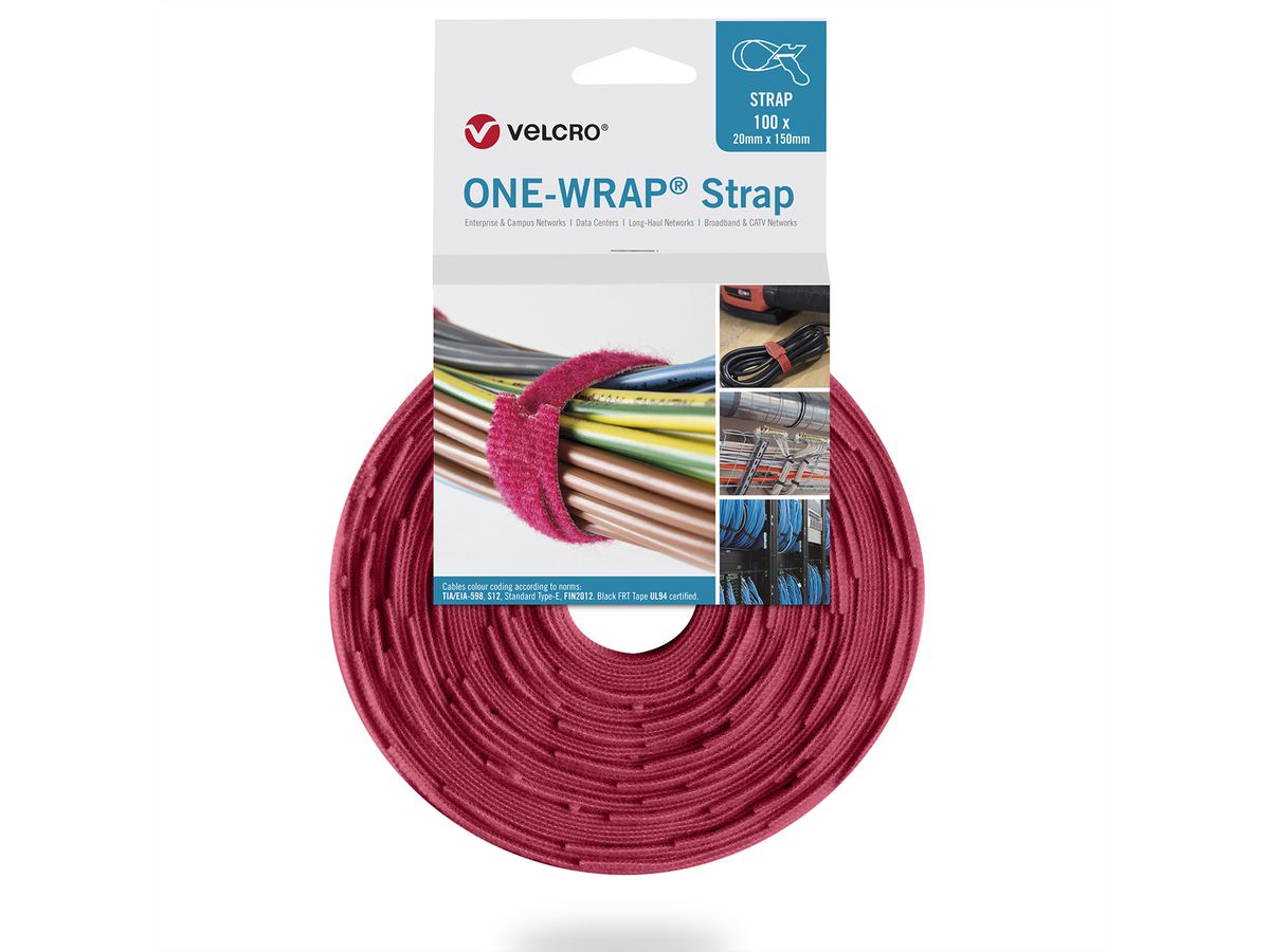 VELCRO® One Wrap® Strap 13mm x 200mm, 100 pièces, rouge