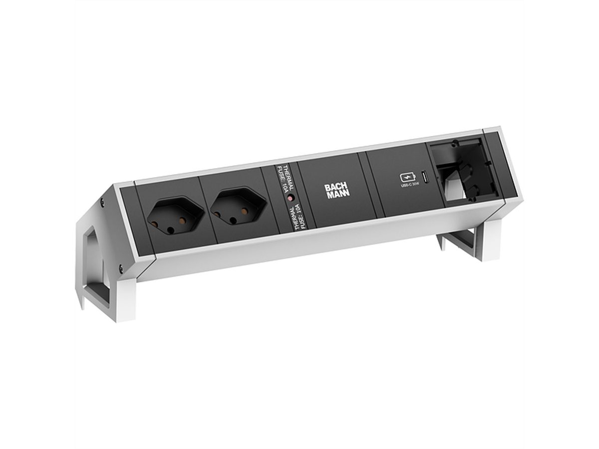BACHMANN DESK2 2xCH 1xUSB C 30W 1xCM, 0,2m GST18 INOX Schweiz