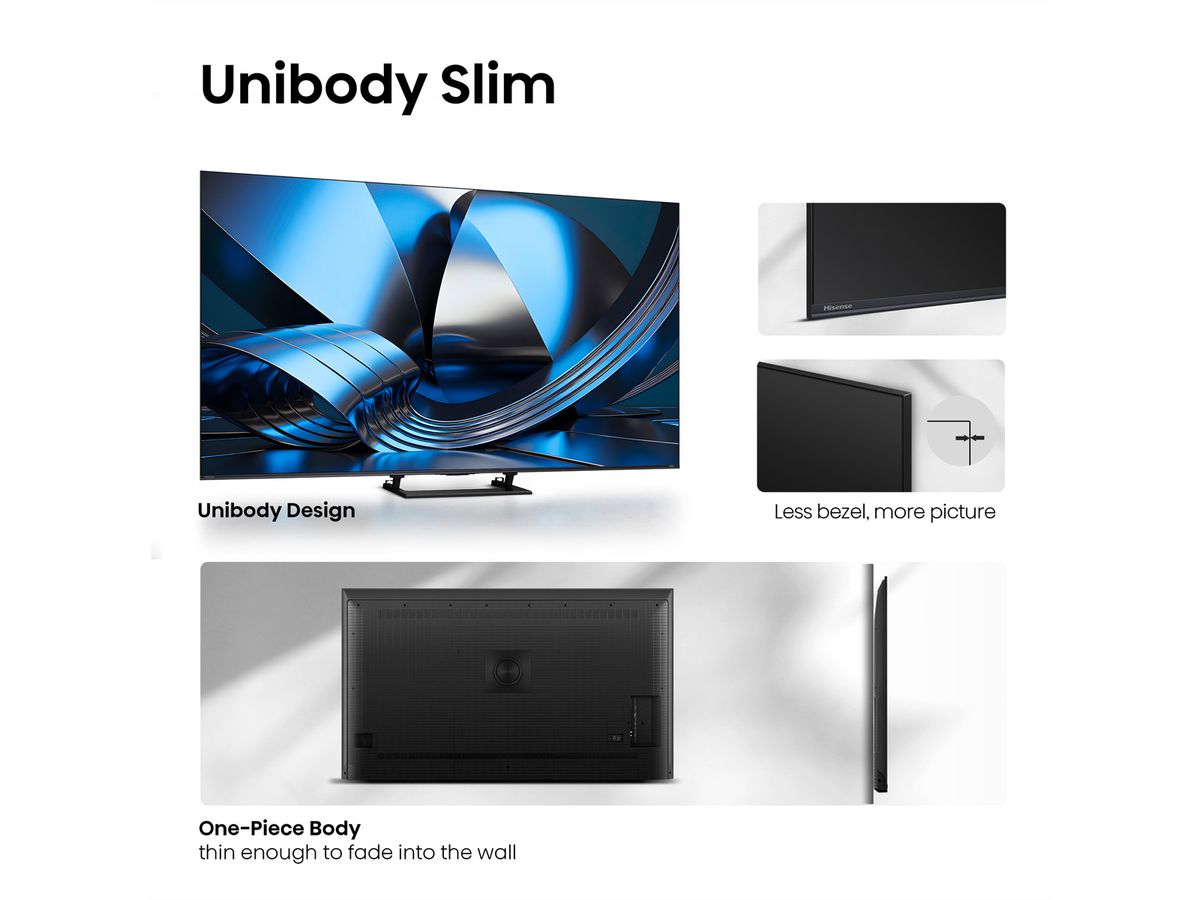 Hisense TV 100U7DSE 100", Mini-LED 4K, 165Hz, 1000 Nits