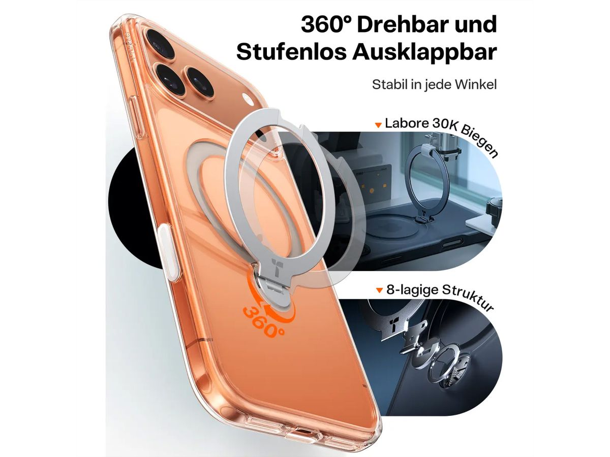Torras Ostand 360° Case, iPhone 17 Pro, MagSafe, transparent