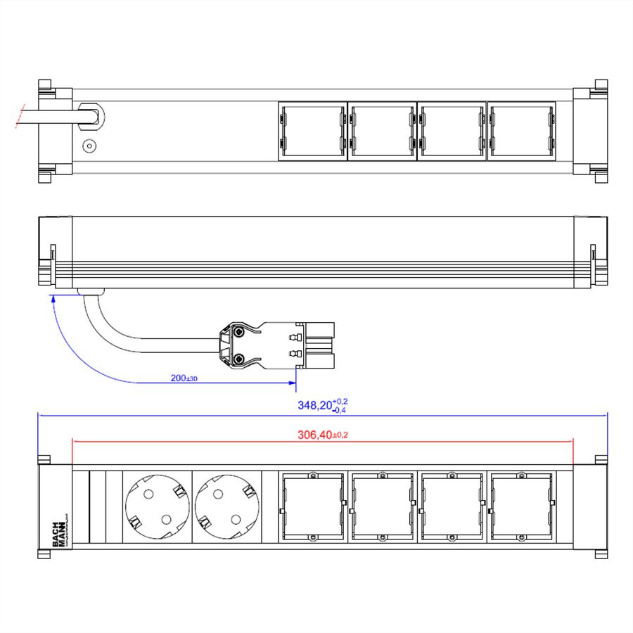 BACHMANN POWER FRAME Large 2x contact de protection 4x ABD