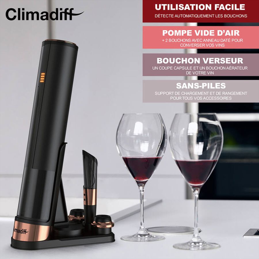 Climadiff Ouvreur de vin TBEVOLUTION, rechargeable, avec accessoires