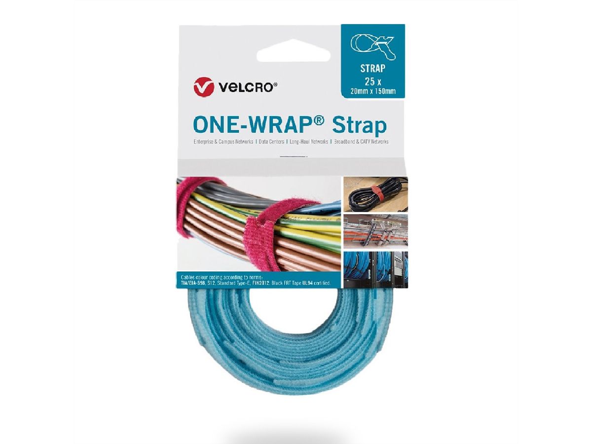 VELCRO® One Wrap® Strap 20mm x 330mm, 25 pièces, turquoise
