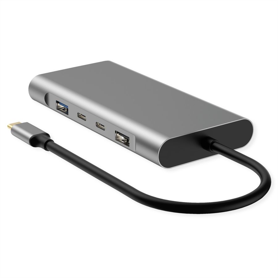 VALUE USB-C Dockingstation, 2x 4k HDMI, DP, VGA, Gigabit Ethernet, 2x USB-C, 2x USB-A, PD