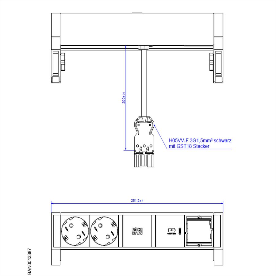BACHMANN DESK2 2x contact de protection USB C