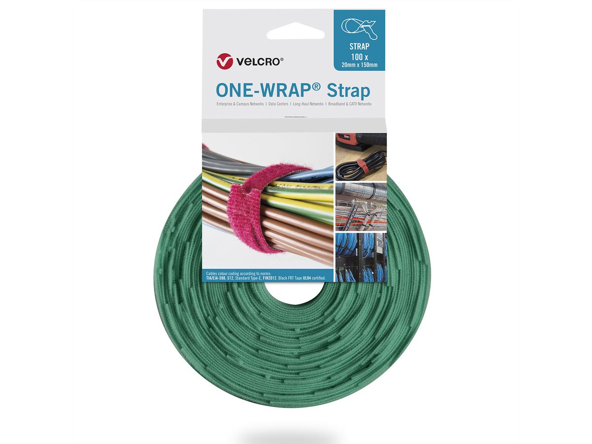 VELCRO® One Wrap® Strap 20mm x 230mm, 100 pièces, vert