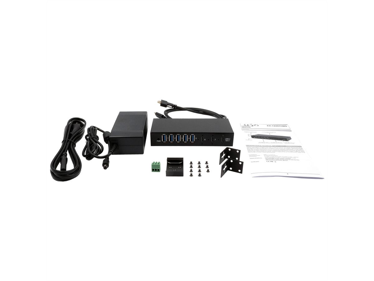 EXSYS EX-12297HMS 7 Port USB 3.2 Gen 2x1 Metall HUB, mit 2x USB-C und 5x USB-A 3.2 Gen 1 Ports