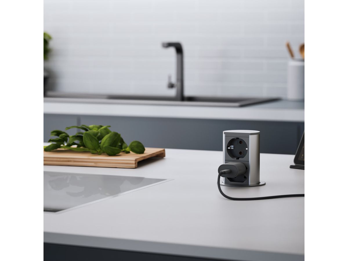 BACHMANN Elevator 1xCEE7/3 2xEuro, Edelstahl, 2 m