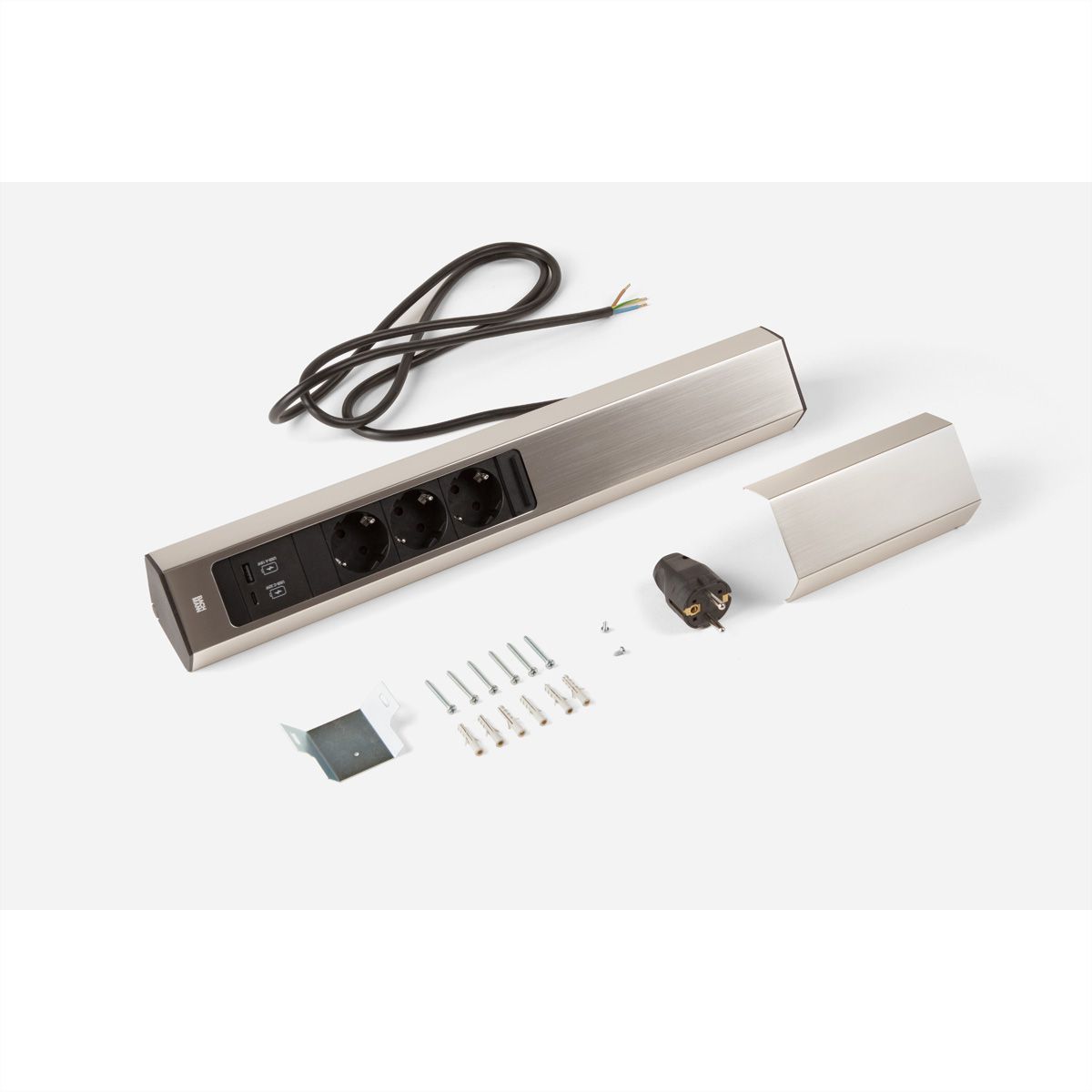 BACHMANN CASIA2 3xCEE7/3 1xUSB A/C 22W 2,0m AEH Edelstahl-Optik