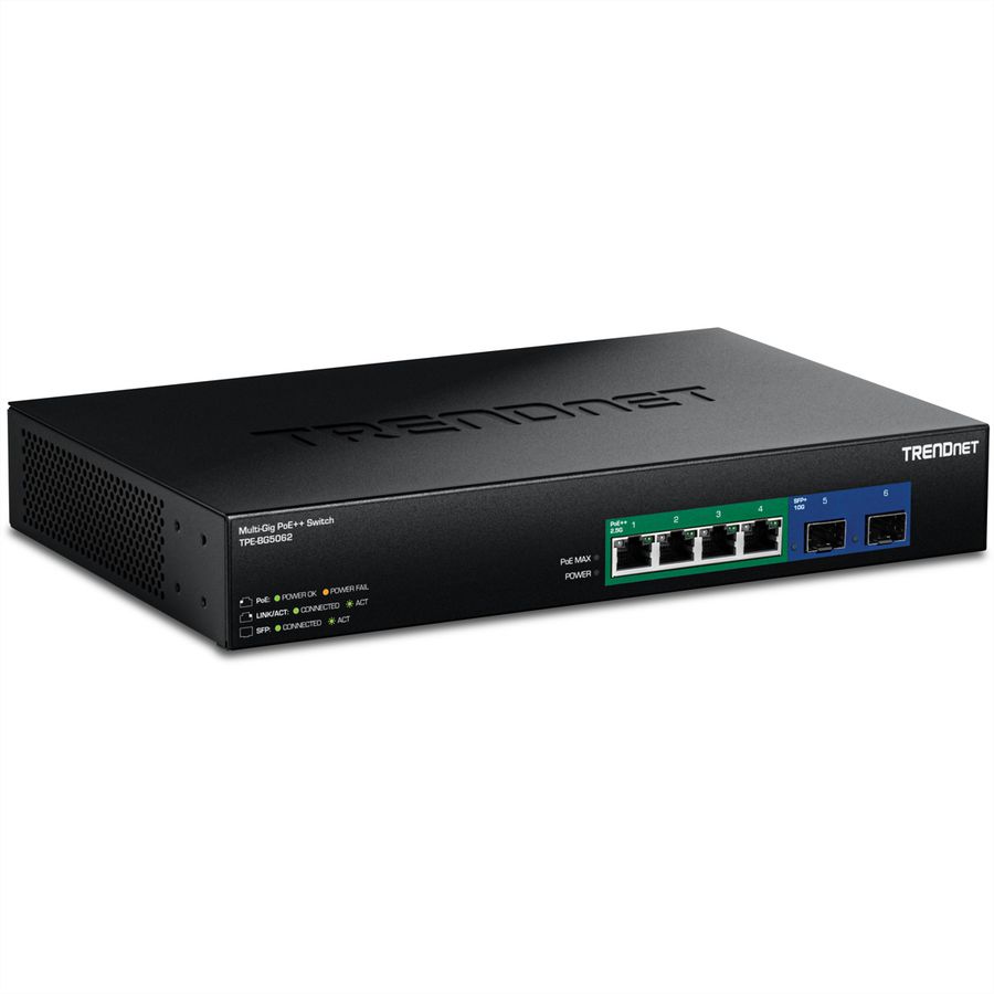 TRENDnet TPE-BG5062 Switch PoE++ 2,5G GaN à 6 ports, avec ports SFP+ 10G (240W)
