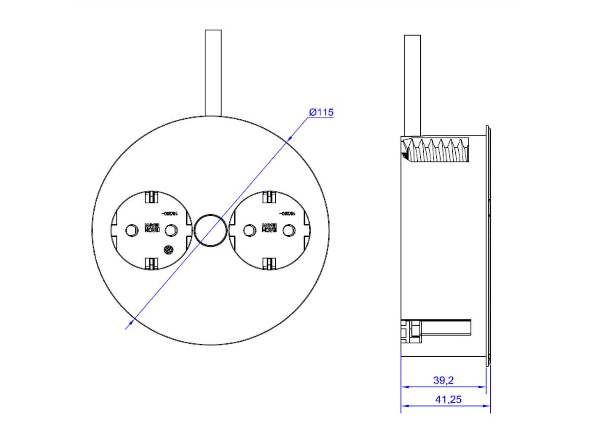 BACHMANN TWIST 2S 2x Schutzkontakt, Schutzkontakt-Montagestecker, silberfarben, 2 m